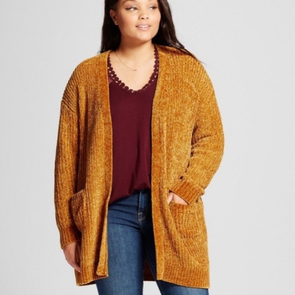 Ava & Viv Golden Mustard Chenille Open Cardigan